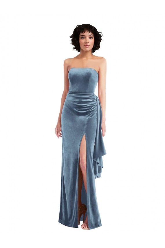Desconto Azul Empoeirado Bainha Sem alças Sem Mangas Comprimento Chão Vestidos de Madrinha / Vestidos de Noite / Vestidos de Festa