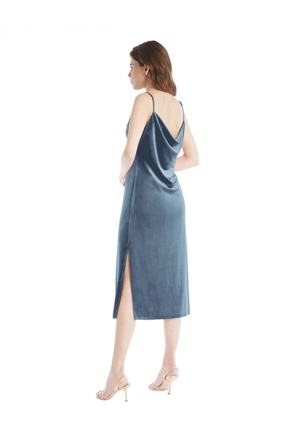 Desconto Azul Empoeirado Bainha Um Ombro Sem Mangas Comprimento Chão Vestidos de Madrinha / Vestidos de Festa