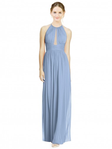 Desconto Azul Empoeirado Linha A Cabeçada Sem Mangas Comprimento Chão Vestido de Madrinha / Vestido Formais
