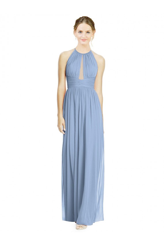 Desconto Azul Empoeirado Linha A Cabeçada Sem Mangas Comprimento Chão Vestido de Madrinha / Vestido Formais
