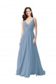 Desconto Azul Empoeirado Linha A Decote V Sem Mangas Comprimento Chão Vestido de Noite / Vestidos de Madrinha