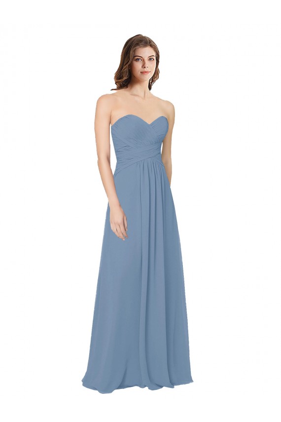 Desconto Azul Empoeirado Linha A Amor Sem Mangas Comprimento Chão Vestidos de Madrinha