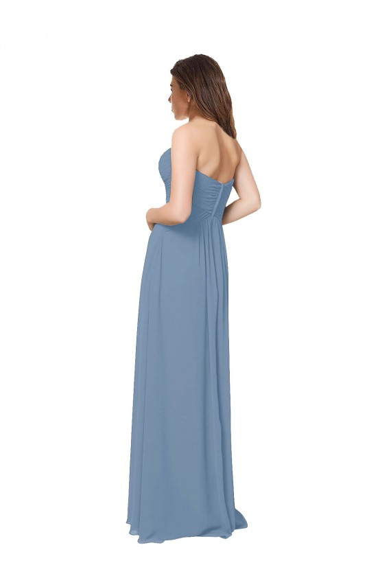 Desconto Azul Empoeirado Linha A Amor Sem Mangas Comprimento Chão Vestidos de Madrinha