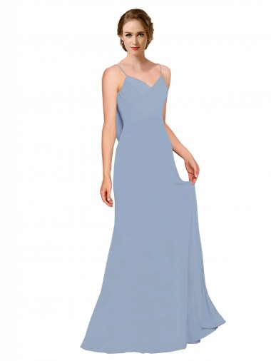 Desconto Azul Empoeirado Linha A Alças finas Sem Mangas Comprimento Chão Vestidos Formais / Vestidos de Madrinha
