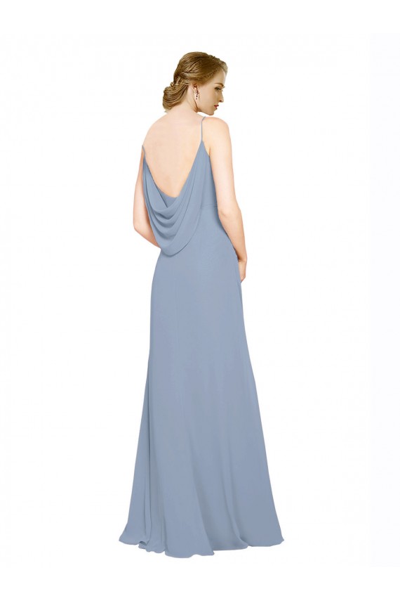 Desconto Azul Empoeirado Linha A Alças finas Sem Mangas Comprimento Chão Vestidos Formais / Vestidos de Madrinha