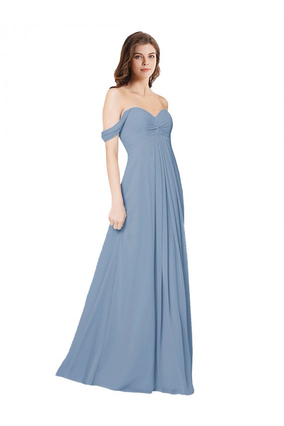 Desconto Azul Empoeirado Linha A Amor Sem Mangas Comprimento Chão Vestidos de Festa