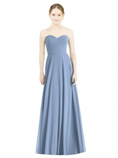 Desconto Azul Empoeirado Linha A Amor Sem Mangas Comprimento Chão Vestido de Madrinha / Vestido de Noite