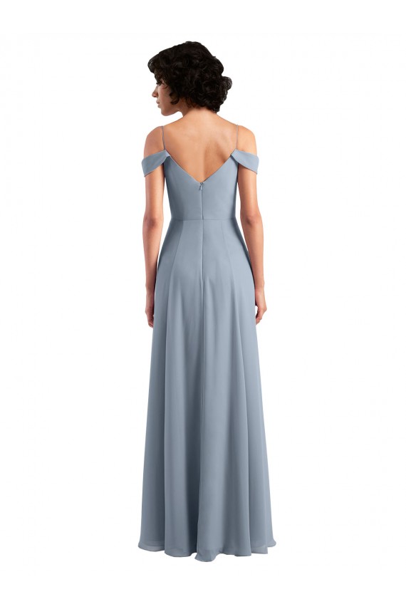 Desconto Azul Empoeirado Linha A Fora do Ombro Sem Mangas Comprimento Chão Vestido de Noite / Vestidos de Madrinha