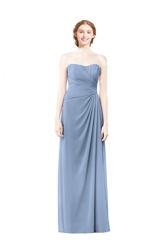 Desconto Azul Empoeirado Linha A Sem alças Sem Mangas Comprimento Chão Vestido de Noiva / Vestido de Festa