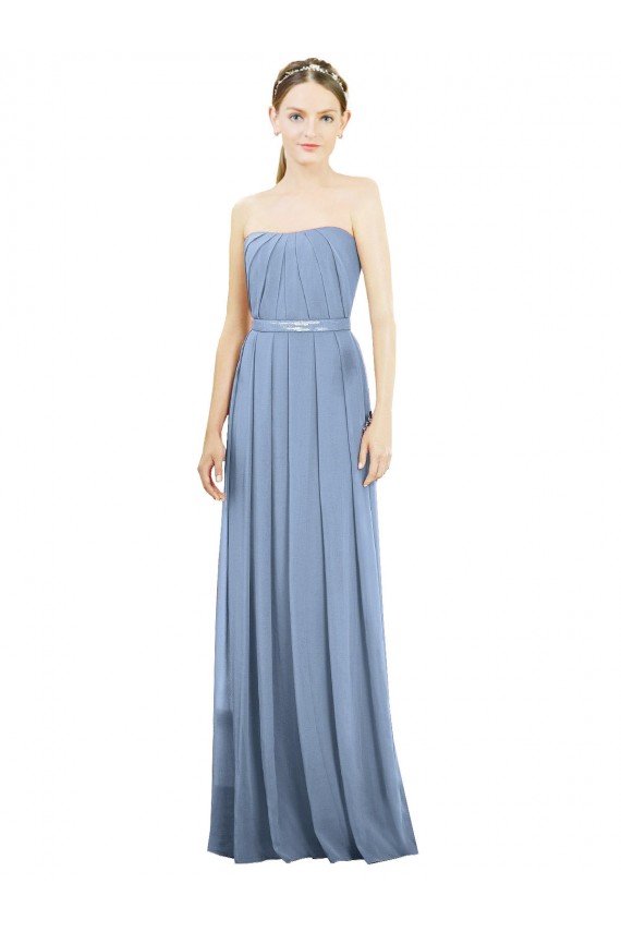 Desconto Azul Empoeirado Linha A Sem alças Sem Mangas Comprimento Chão Vestido Formais / Vestido de Madrinha