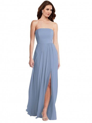 Desconto Azul Empoeirado Linha A Sem alças Sem Mangas Comprimento Chão Vestidos de Noiva / Vestidos de Festa