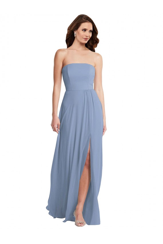 Desconto Azul Empoeirado Linha A Sem alças Sem Mangas Comprimento Chão Vestidos de Noiva / Vestidos de Festa