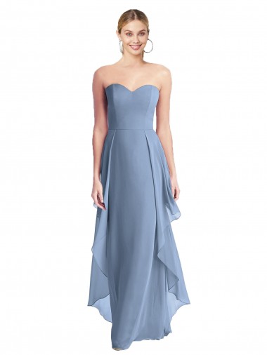 Desconto Azul Empoeirado Linha A Amor Sem Mangas Comprimento Chão Vestido de Madrinha / Vestido de Baile