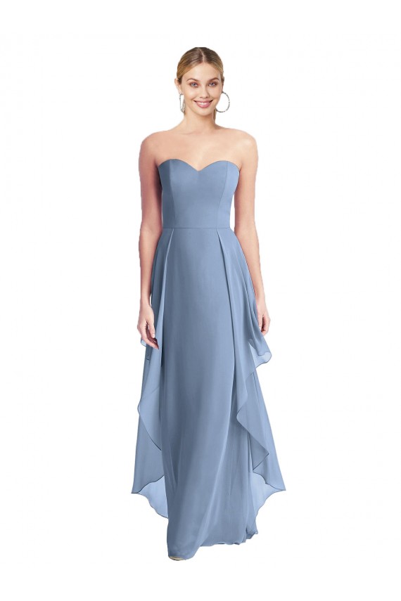 Desconto Azul Empoeirado Linha A Amor Sem Mangas Comprimento Chão Vestido de Madrinha / Vestido de Baile