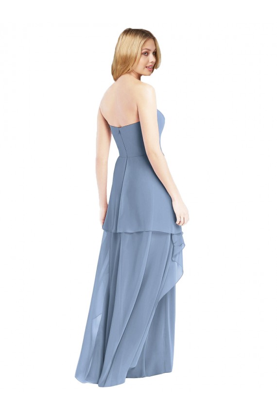 Desconto Azul Empoeirado Linha A Amor Sem Mangas Comprimento Chão Vestido de Madrinha / Vestido de Baile