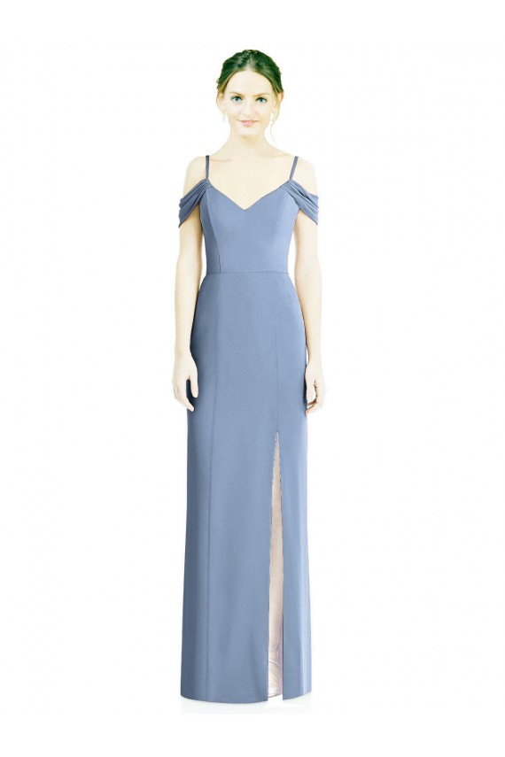 Desconto Azul Empoeirado Linha A Fora do Ombro Ombro Frio Comprimento Chão Vestidos de Madrinha / Vestidos de Noite
