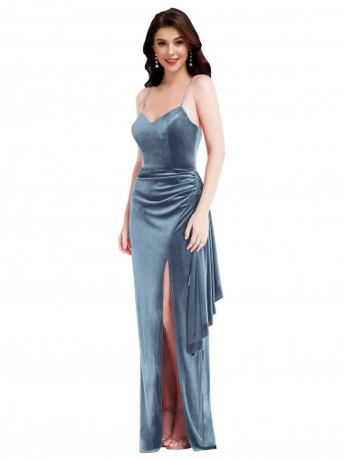 Desconto Azul Empoeirado Trombeta Alças finas Sem Mangas Comprimento Chão Vestidos de Madrinha / Vestidos de Noite / Vestidos de Festa