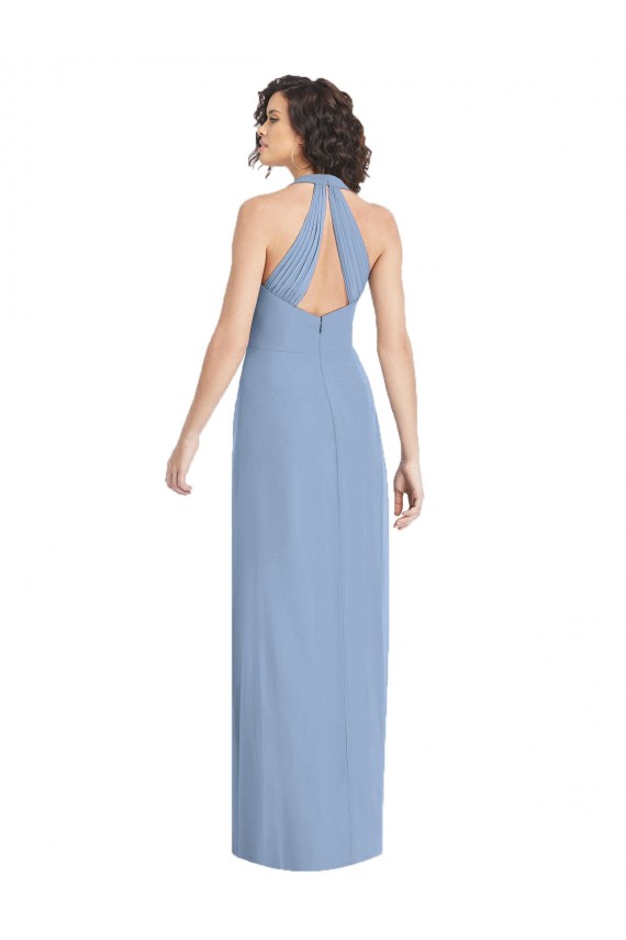Desconto Azul Empoeirado Trombeta Cabeçada Sem Mangas Comprimento Chão Vestidos de Madrinha / Vestidos de Noite
