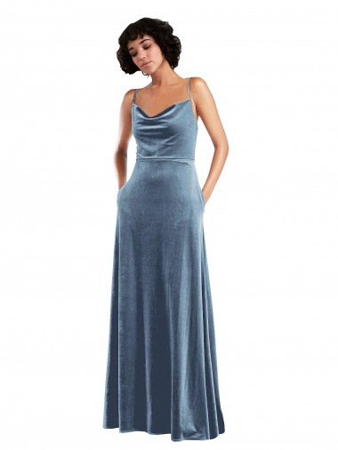 Desconto Azul Empoeirado Bainha Decote Capuz Sem Mangas Comprimento Chão Longo Vestidos de Madrinha / Vestidos de Festa