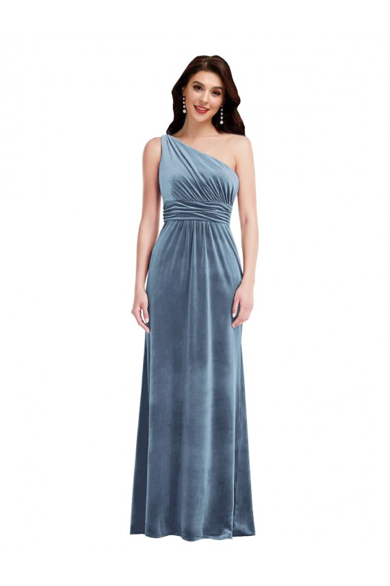Desconto Azul Empoeirado Linha A Fora do Ombro Sem Mangas Comprimento Chão Vestidos de Madrinha / Vestidos de Festa