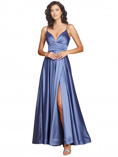Desconto Azul Francês Linha A Alças finas Sem Mangas Comprimento Chão Vestidos de Madrinha / Vestidos de Noite / Vestidos de Festa