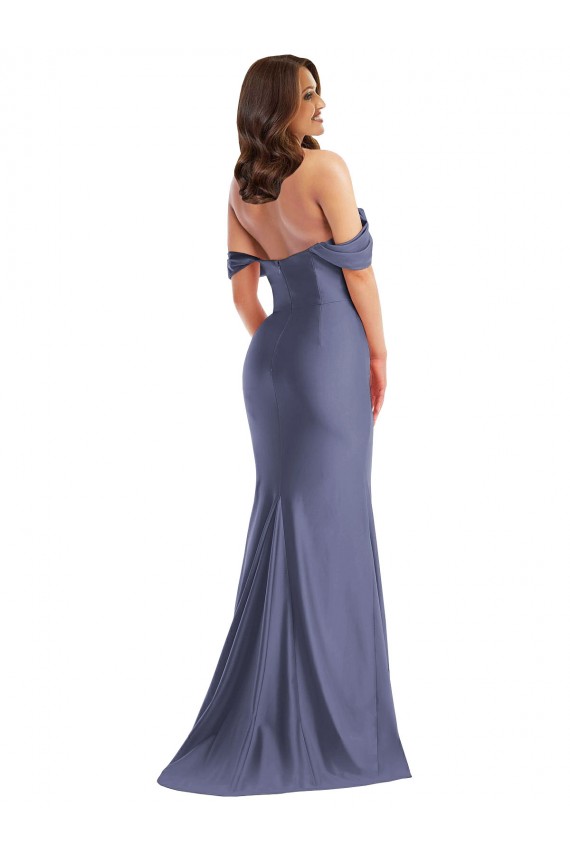 Desconto Azul Francês Sereia Fora do Ombro Sem Mangas Comprimento Chão Vestidos de Madrinha / Vestidos de Noite / Vestidos de Festa