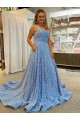 Desconto Azul Linha A Colher Sem Mangas Comboio Corte Vestidos de Festa