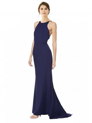 Desconto Azul Marinho Sereia Cabeçada Sem Mangas Comprimento Chão Vestidos de Madrinha / Vestidos de Noite / Vestidos de Festa