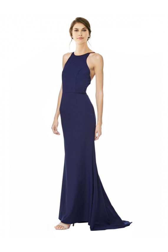 Desconto Azul Marinho Sereia Cabeçada Sem Mangas Comprimento Chão Vestidos de Madrinha / Vestidos de Noite / Vestidos de Festa