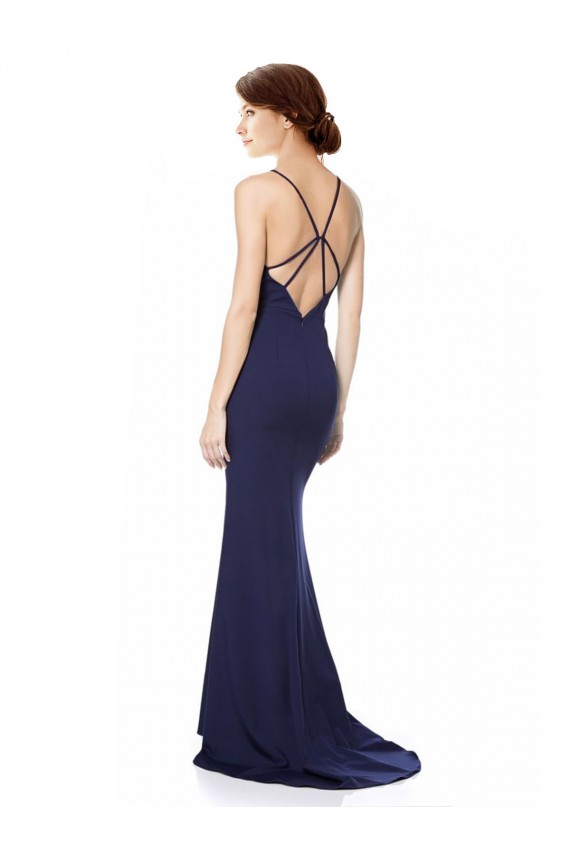 Desconto Azul Marinho Sereia Cabeçada Sem Mangas Comprimento Chão Vestidos de Madrinha / Vestidos de Noite / Vestidos de Festa