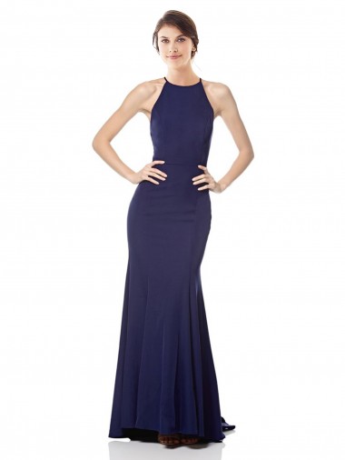 Desconto Azul Marinho Sereia Cabeçada Sem Mangas Comprimento Chão Longo Vestidos de Madrinha / Vestidos de Noite / Vestidos de Festa