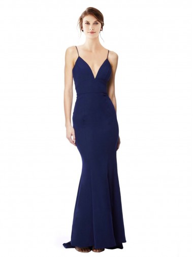 Desconto Azul Marinho Sereia Alças finas Sem Mangas Comprimento Chão Vestidos de Madrinha / Vestidos de Noite / Vestidos de Festa