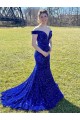 Desconto Azul Real Bainha Fora do Ombro Sem Mangas Comboio Varredela Vestidos de Festa