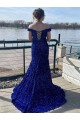 Desconto Azul Real Bainha Fora do Ombro Sem Mangas Comboio Varredela Vestidos de Festa