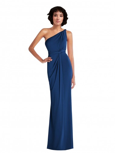 Desconto Azul Real Bainha Um Ombro Sem Mangas Comprimento Chão Vestidos de Madrinha / Vestidos de Festa