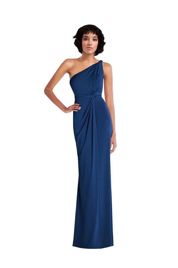 Desconto Azul Real Bainha Um Ombro Sem Mangas Comprimento Chão Vestidos de Madrinha / Vestidos de Festa