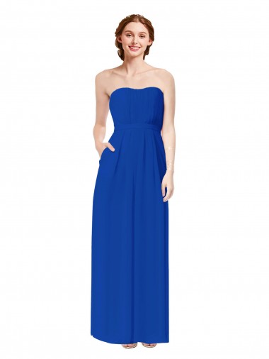 Desconto Azul Real Bainha Amor Sem Mangas Comprimento Chão Longo Vestidos de Madrinha