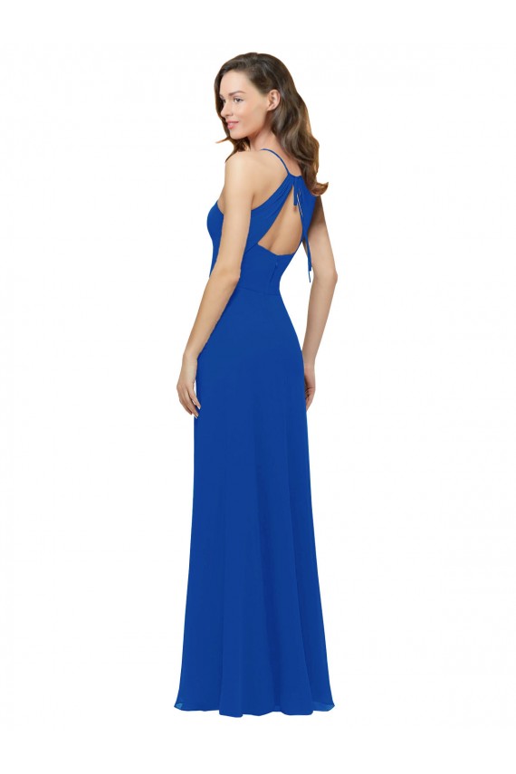 Desconto Azul Real Linha A Alças finas Sem Mangas Comprimento Chão Longo Vestidos de Madrinha