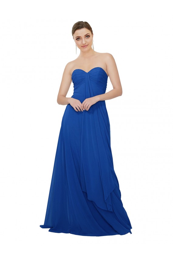 Desconto Azul Real Linha A Amor Sem Mangas Comprimento Chão Longo Vestidos de Madrinha