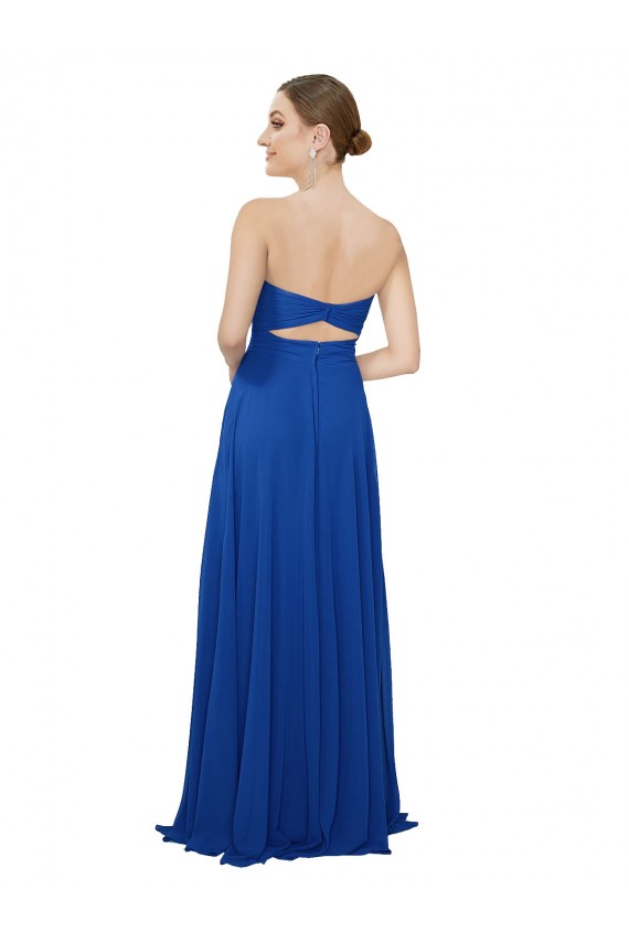 Desconto Azul Real Linha A Amor Sem Mangas Comprimento Chão Longo Vestidos de Madrinha
