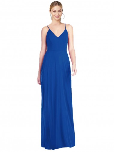 Desconto Azul Real Linha A Alças finas Sem Mangas Comprimento Chão Criss Cruz Vestidos de Madrinha