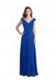 Desconto Azul Real Linha A Decote V Sem Mangas Comprimento Chão Chiffon Vestidos de Madrinha