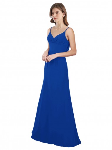 Desconto Azul Real Linha A Amor Sem Mangas Comprimento Chão Chiffon Vestidos de Madrinha