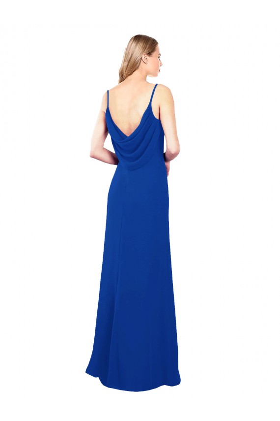 Desconto Azul Real Linha A Amor Sem Mangas Comprimento Chão Chiffon Vestidos de Madrinha