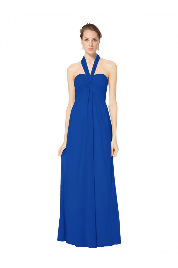 Desconto Azul Real Linha A Cabeçada Sem Mangas Comprimento Chão Chiffon Vestidos de Madrinha