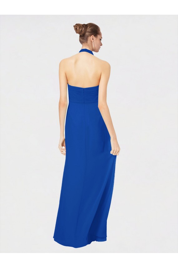 Desconto Azul Real Linha A Cabeçada Sem Mangas Comprimento Chão Chiffon Vestidos de Madrinha