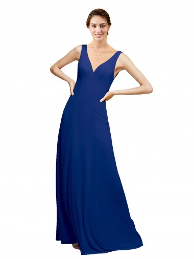 Desconto Azul Real Linha A Decote V Sem Mangas Comprimento Chão Longo Vestidos de Madrinha