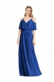 Desconto Azul Real Linha A Alças finas Ombro Frio Comprimento Chão Vestidos de Madrinha