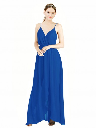 Desconto Azul Real Linha A Alças finas Sem Mangas Comprimento Chão Chiffon Vestidos de Madrinha