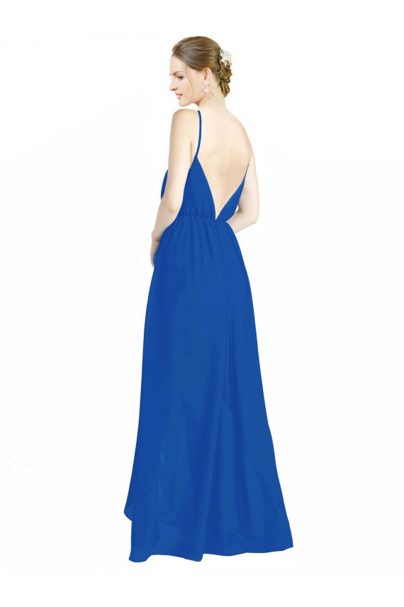 Desconto Azul Real Linha A Alças finas Sem Mangas Comprimento Chão Chiffon Vestidos de Madrinha
